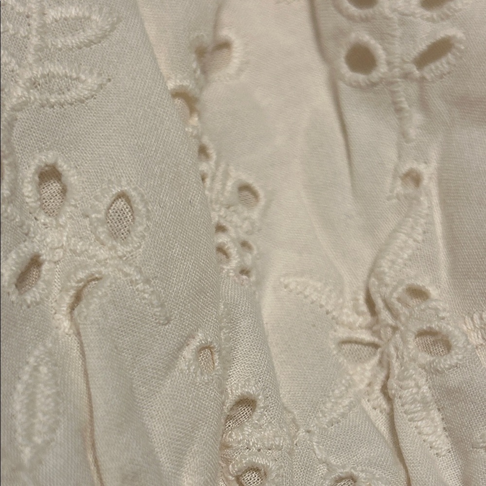 🎒LUCKY BRAND Light Cream Eyelet Midi Dress with Smocked Back size L GUC - Picture 10 of 16